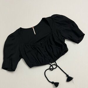 Free People Cropped Button Front Short Sleeve Top